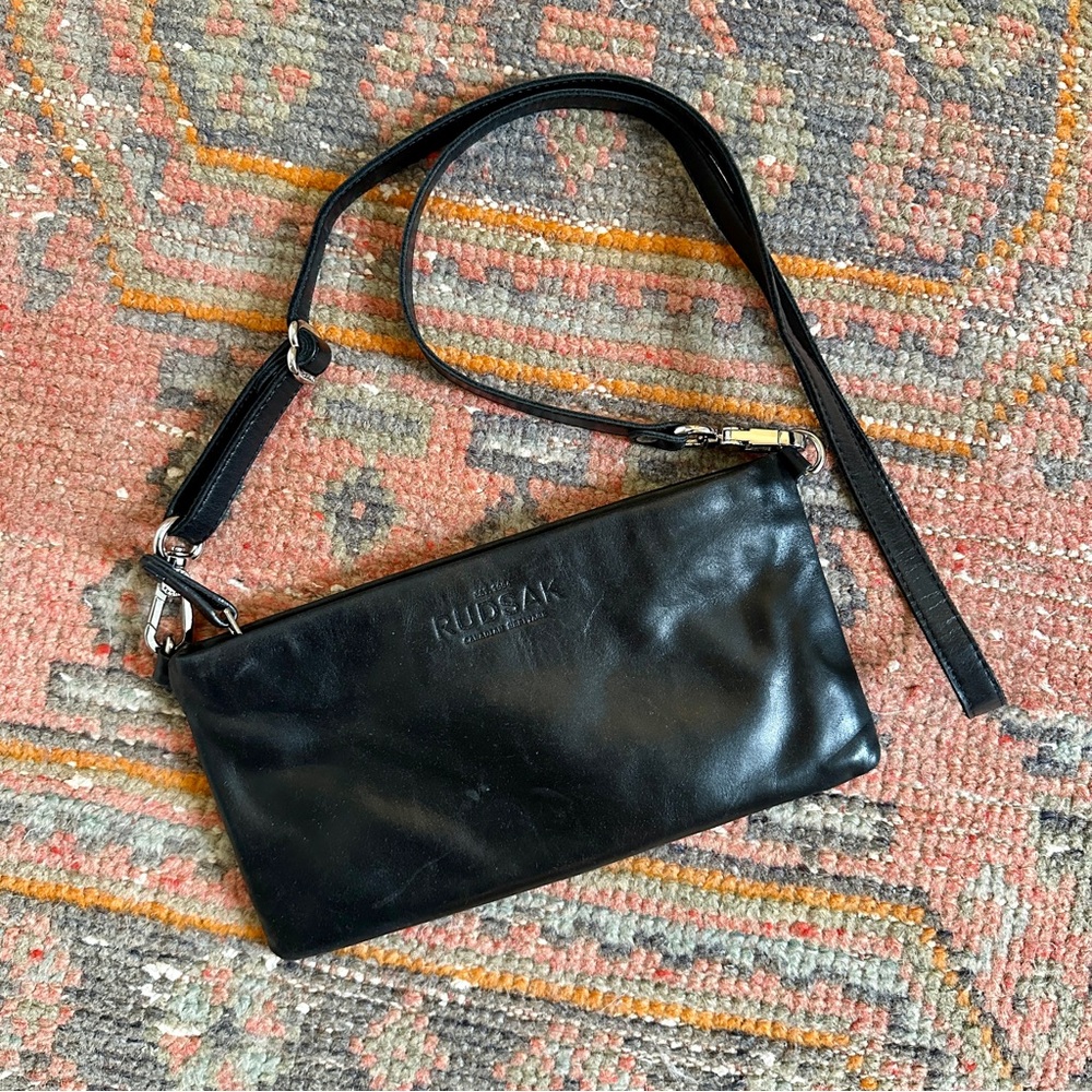 RUDSAK Black Leather “Wallet‎ Style” Crossbody Bag